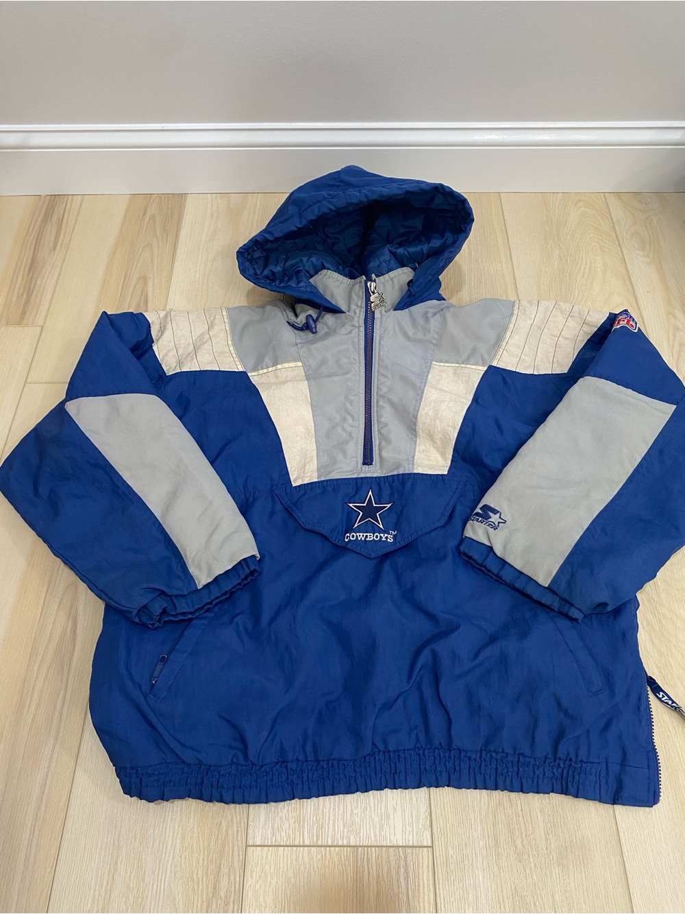 Dallas Cowboys Starter Jacket XL  Men's Pro Line Blue Quarter Zip Pouch Hood